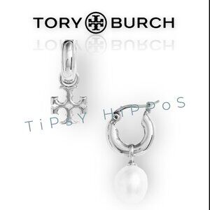 Tory Burch Kira Silver & Pearl Drop Earrings